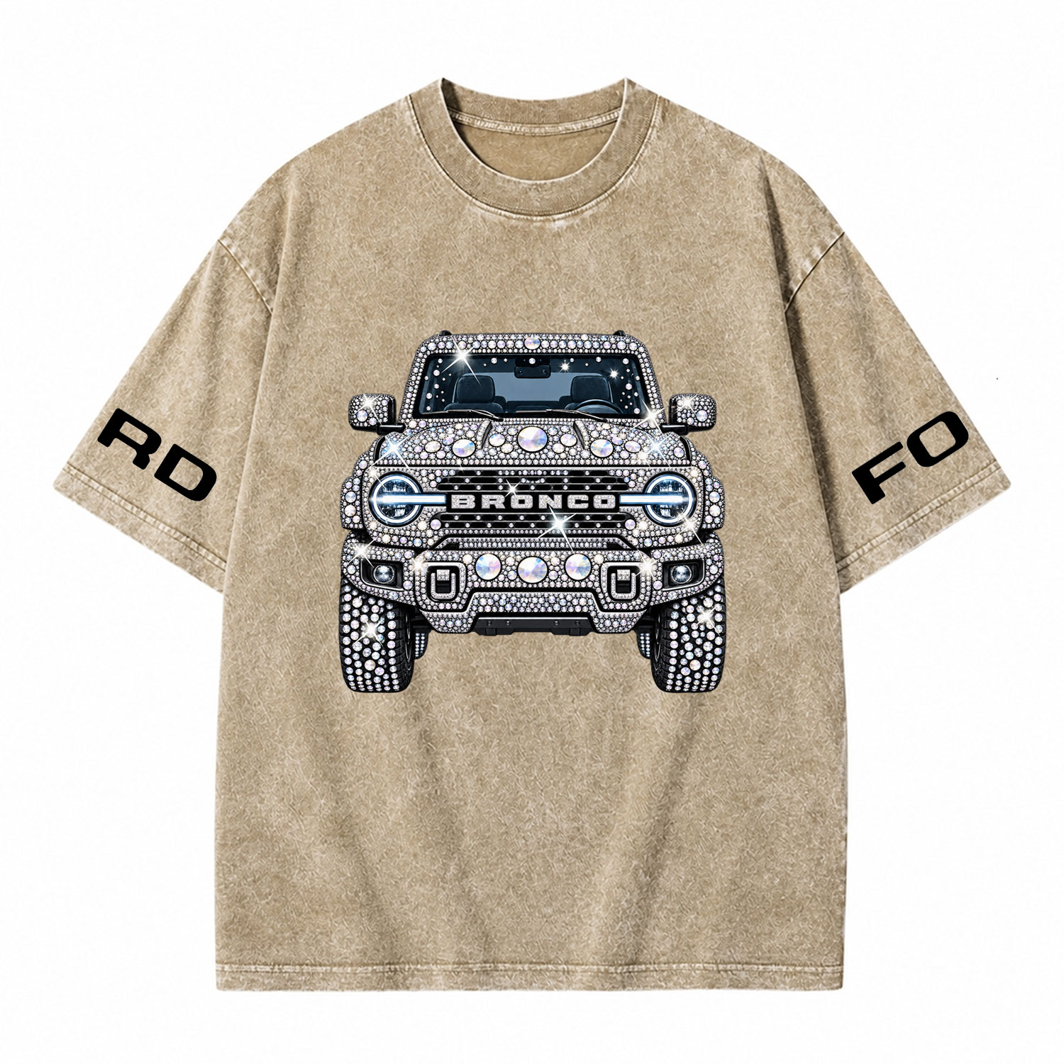 Bling Sparkle Rhinestone Bronco F0rd Washed T-Shirt