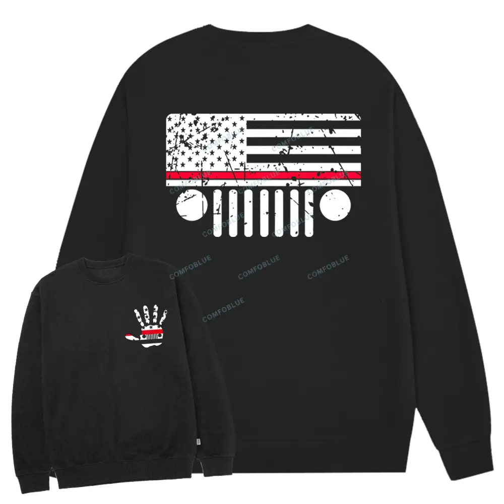 Jp Firefighter Red Line Flag Hand Palm Cotton Sweatshirt
