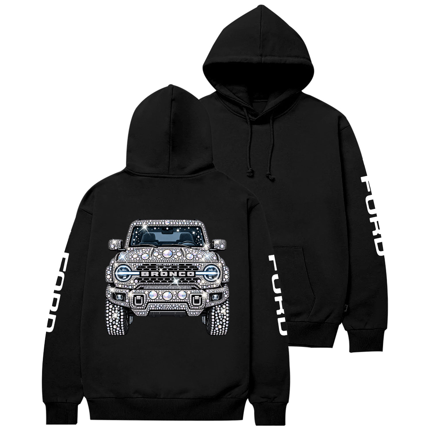 Bling Sparkle Rhinestone Bronco F0rd Cotton Hoodie