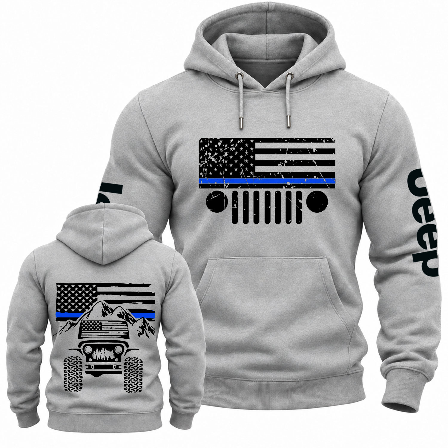 Jp American Flag Mountains Police Blue Line Cotton Hoodie