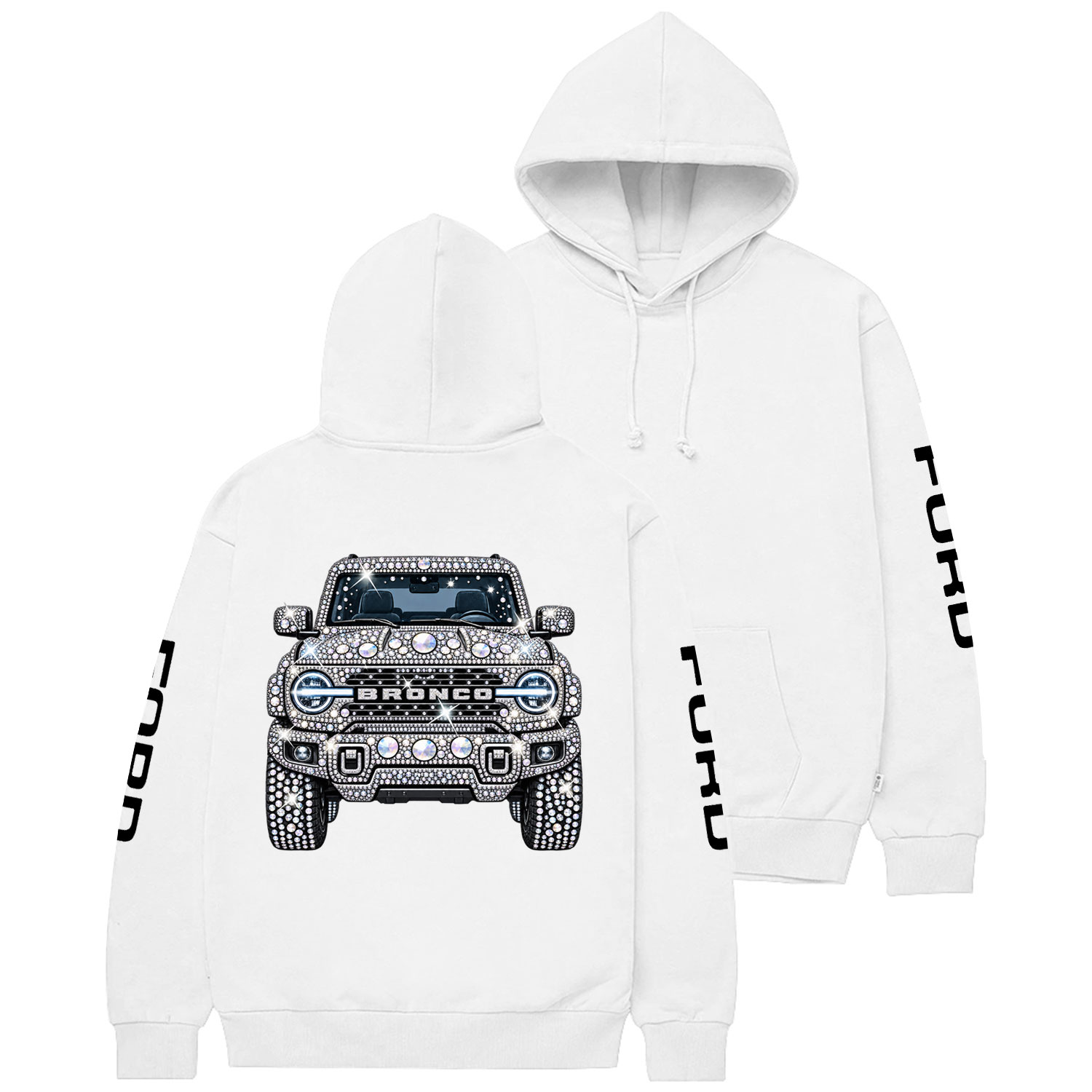 Bling Sparkle Rhinestone Bronco F0rd Cotton Hoodie