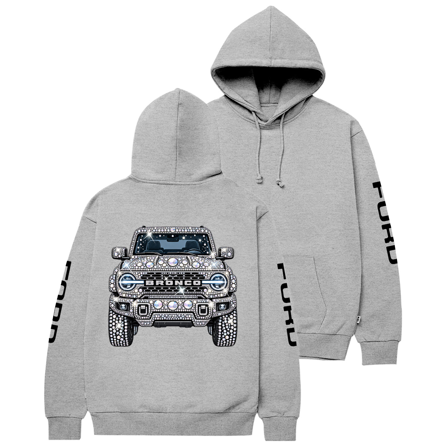 Bling Sparkle Rhinestone Bronco F0rd Cotton Hoodie