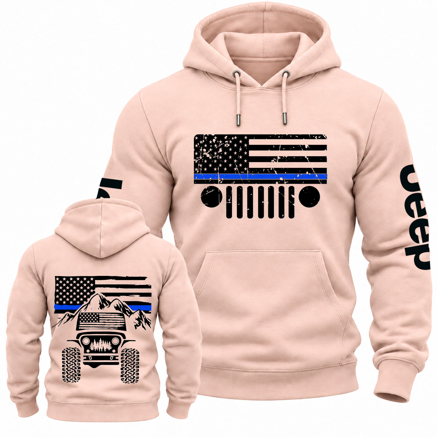 Jp American Flag Mountains Police Blue Line Cotton Hoodie