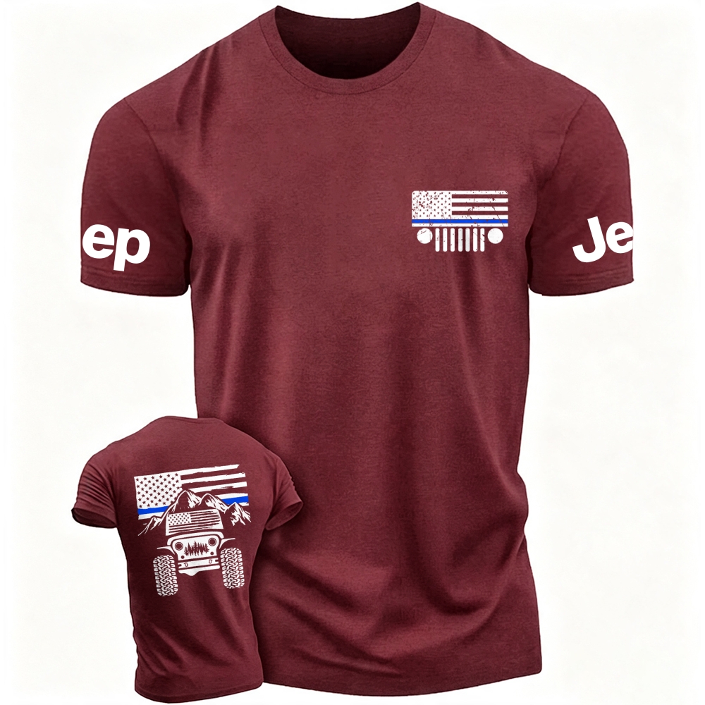 Jp American Flag Mountains Police Blue Line T-Shirt