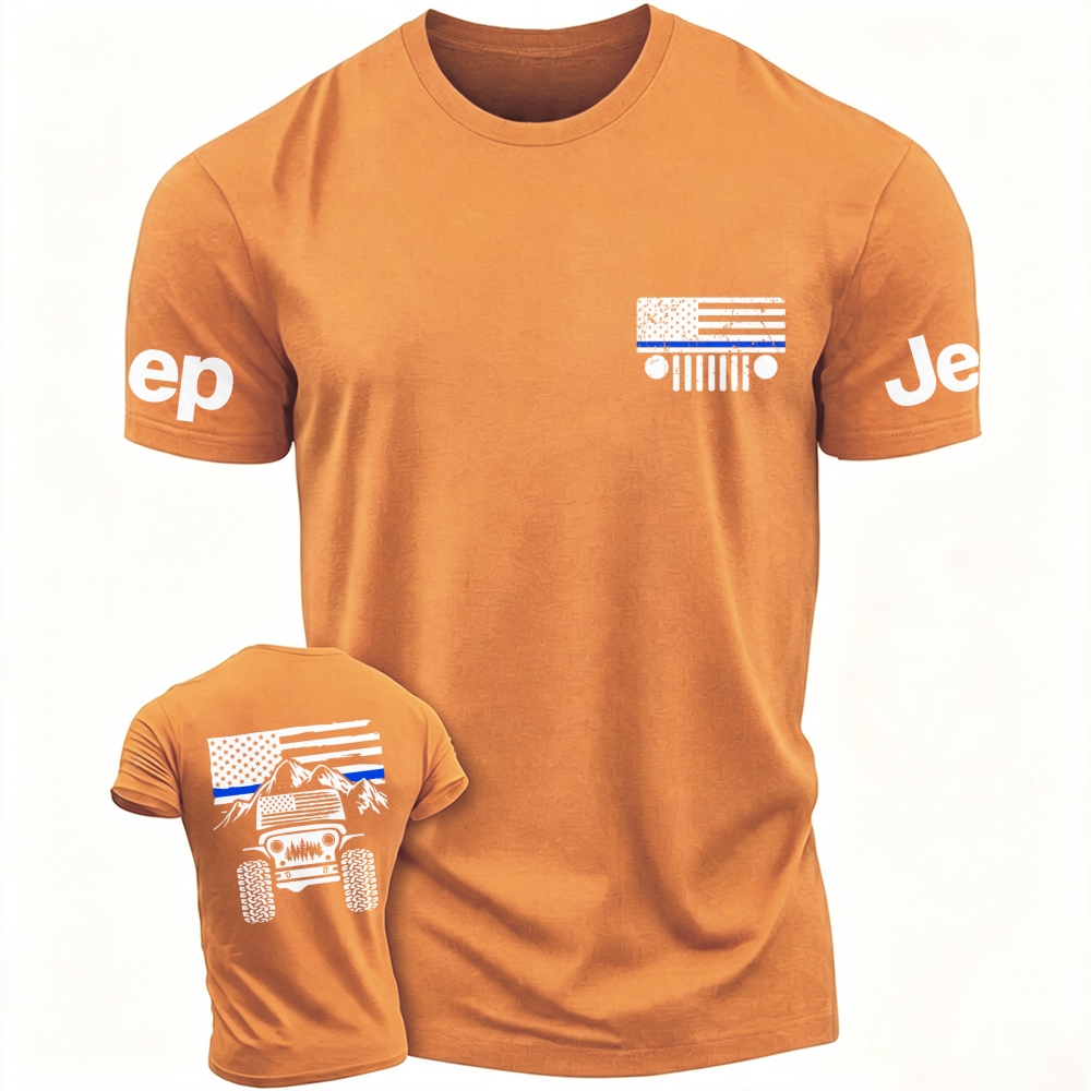 Jp American Flag Mountains Police Blue Line T-Shirt