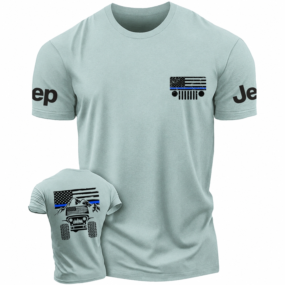 Jp American Flag Mountains Police Blue Line T-Shirt