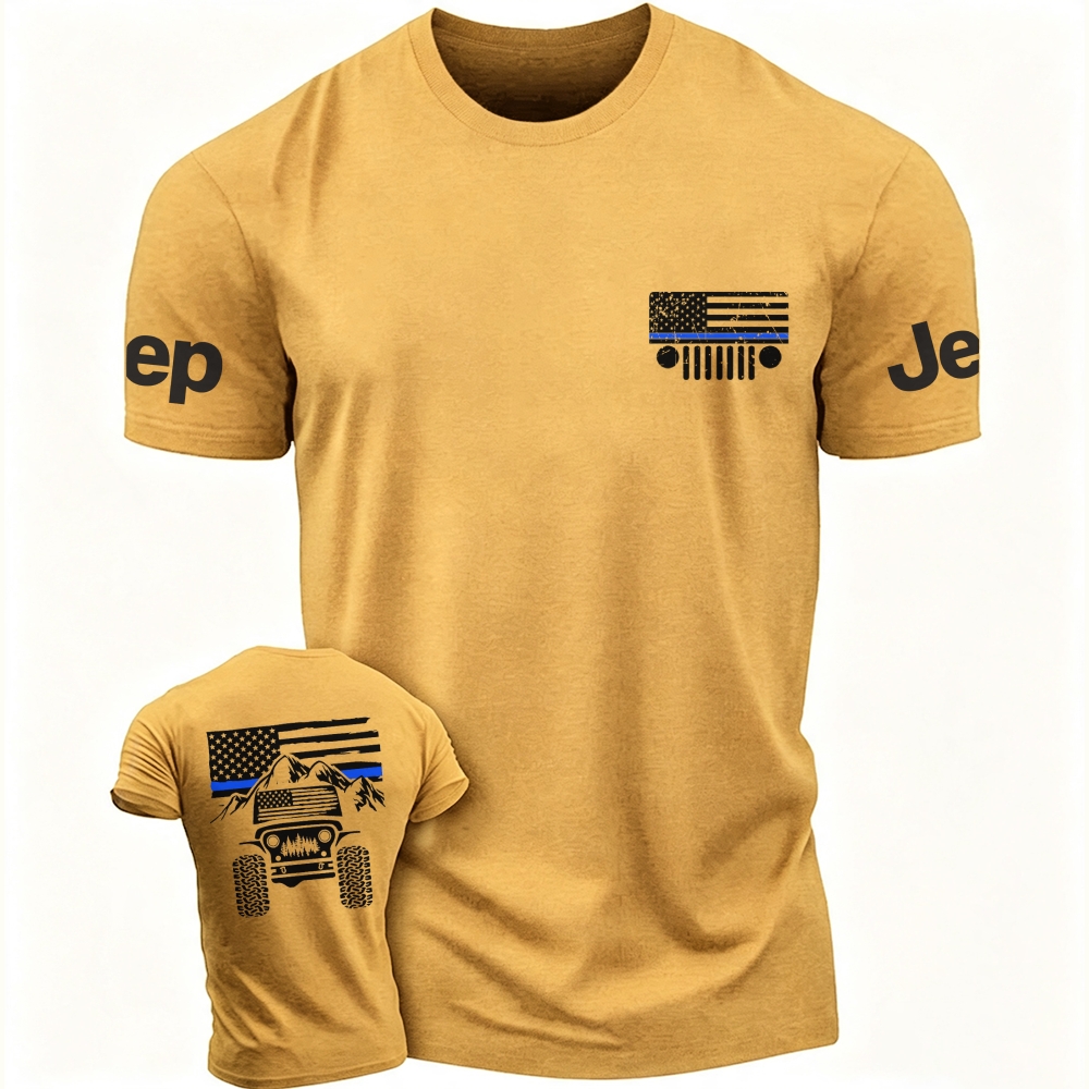 Jp American Flag Mountains Police Blue Line T-Shirt