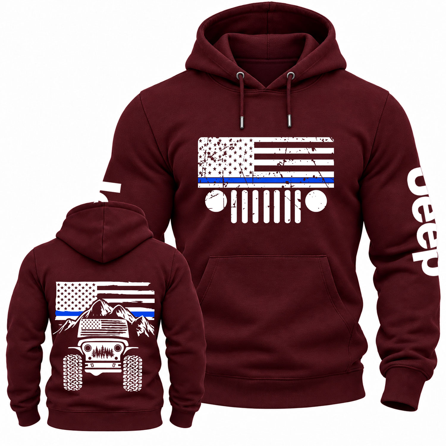 Jp American Flag Mountains Police Blue Line Cotton Hoodie