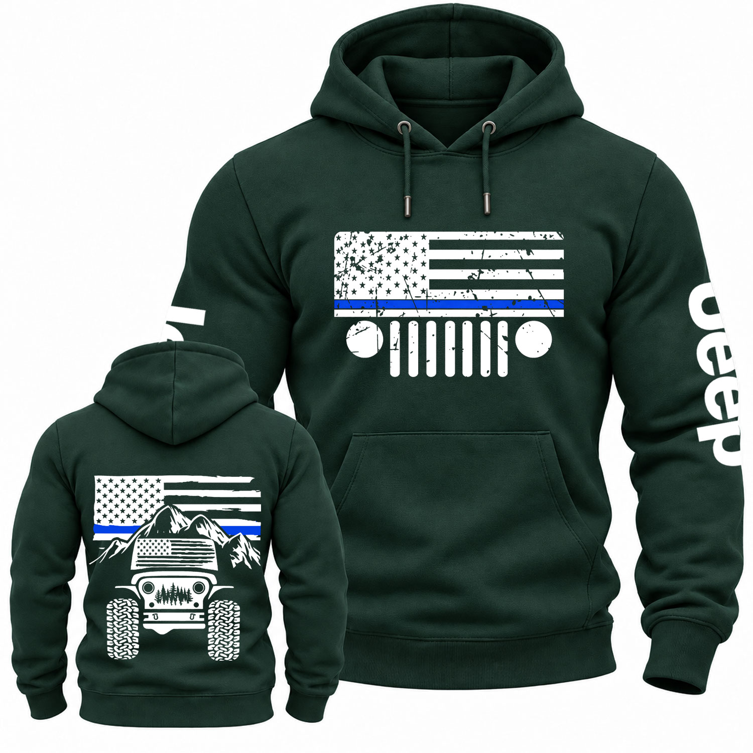 Jp American Flag Mountains Police Blue Line Cotton Hoodie