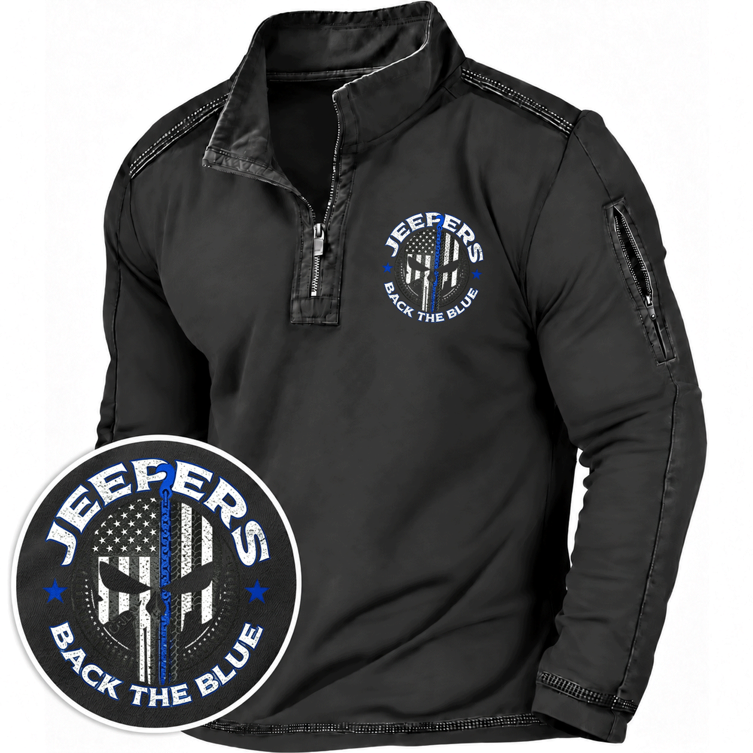 Back The Blue Jp Skull Police Quarter-Zip Sweatshirt