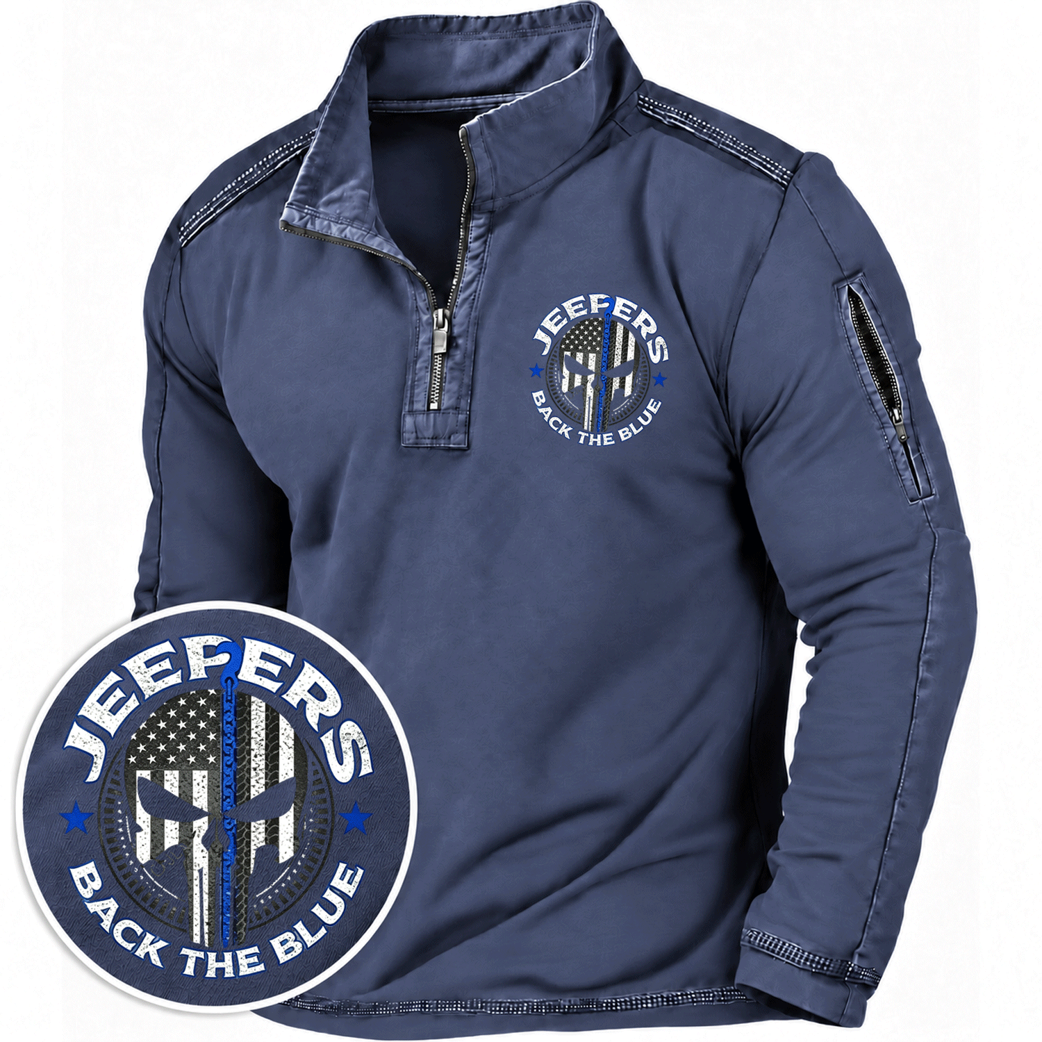Back The Blue Jp Skull Police Quarter-Zip Sweatshirt