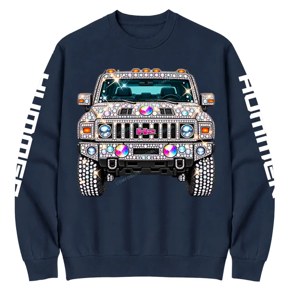 Bling Sparkle Rhinestone Humme H2 Cotton Sweatshirt
