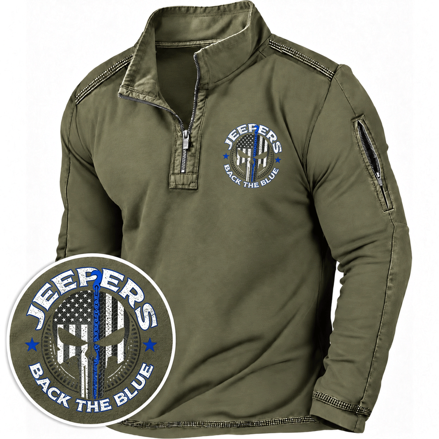 Back The Blue Jp Skull Police Quarter-Zip Sweatshirt
