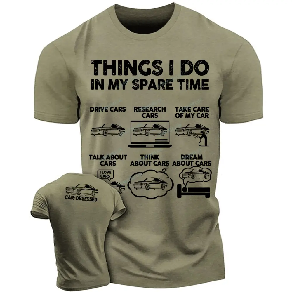 Car-Obsessed Spare Time Funny Cotton T-Shirt