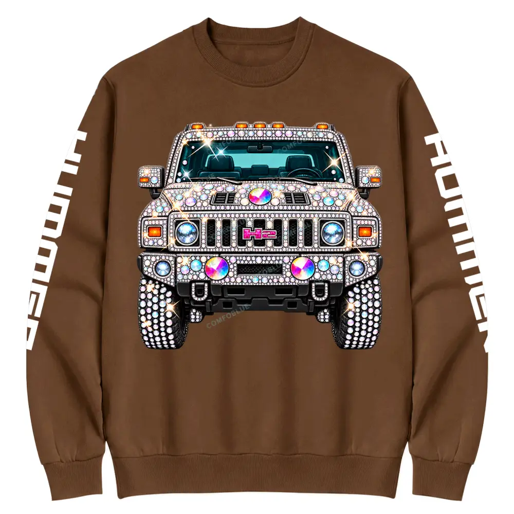 Bling Sparkle Rhinestone Humme H2 Cotton Sweatshirt