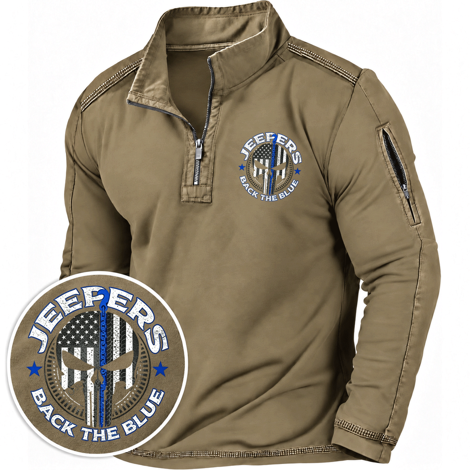 Back The Blue Jp Skull Police Quarter-Zip Sweatshirt