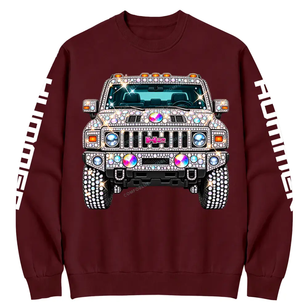 Bling Sparkle Rhinestone Humme H2 Cotton Sweatshirt