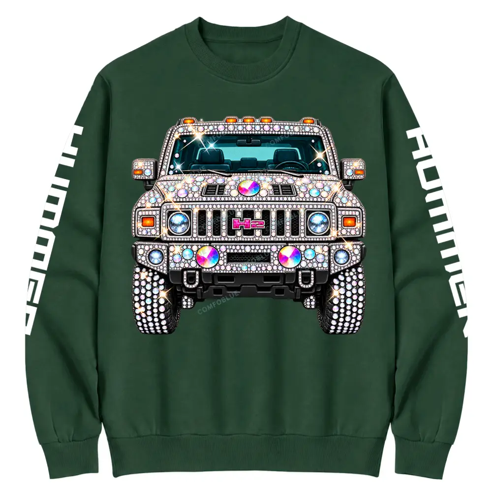Bling Sparkle Rhinestone Humme H2 Cotton Sweatshirt