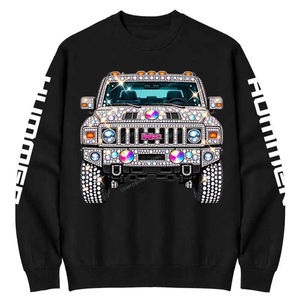 Bling Sparkle Rhinestone Humme H2 Cotton Sweatshirt