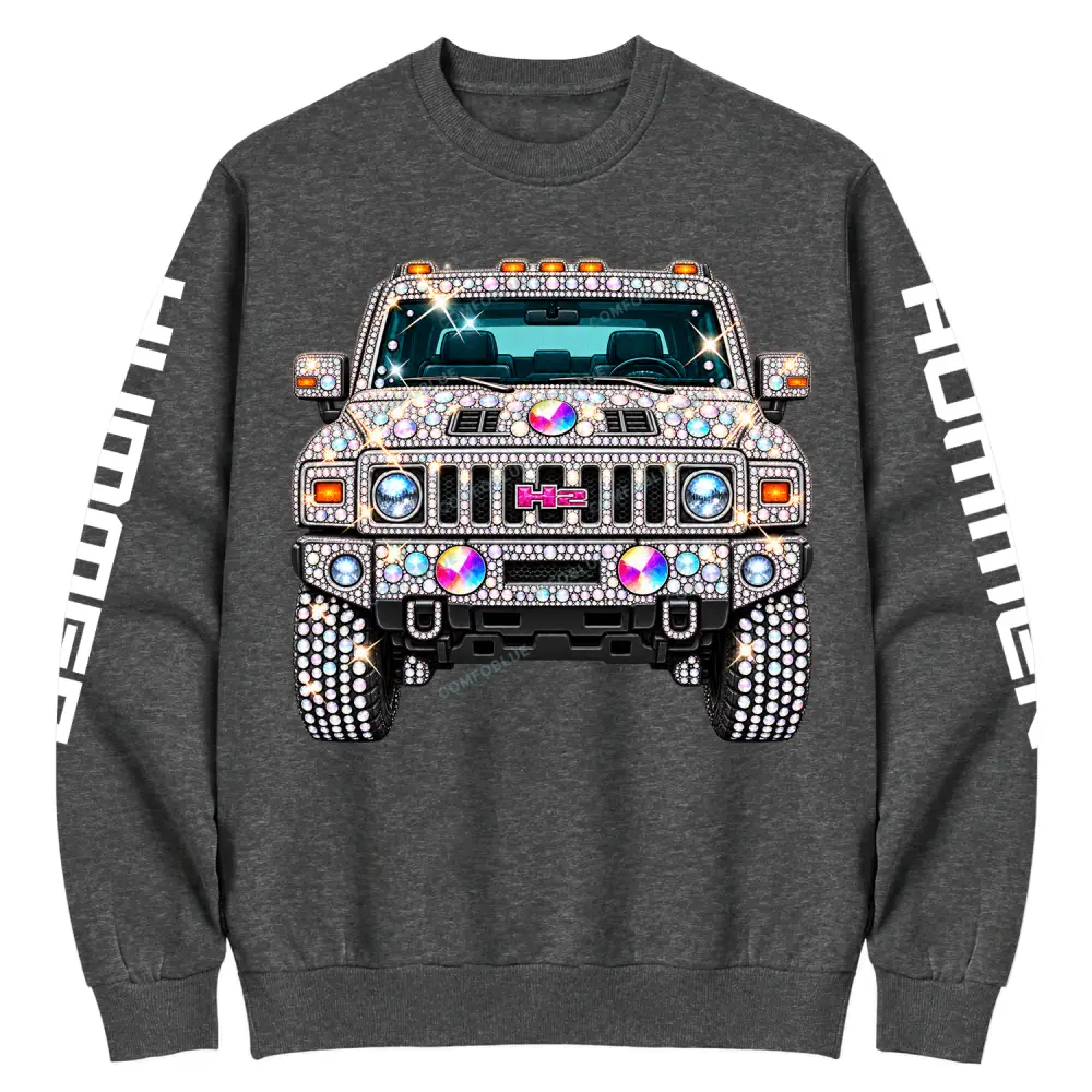 Bling Sparkle Rhinestone Humme H2 Cotton Sweatshirt