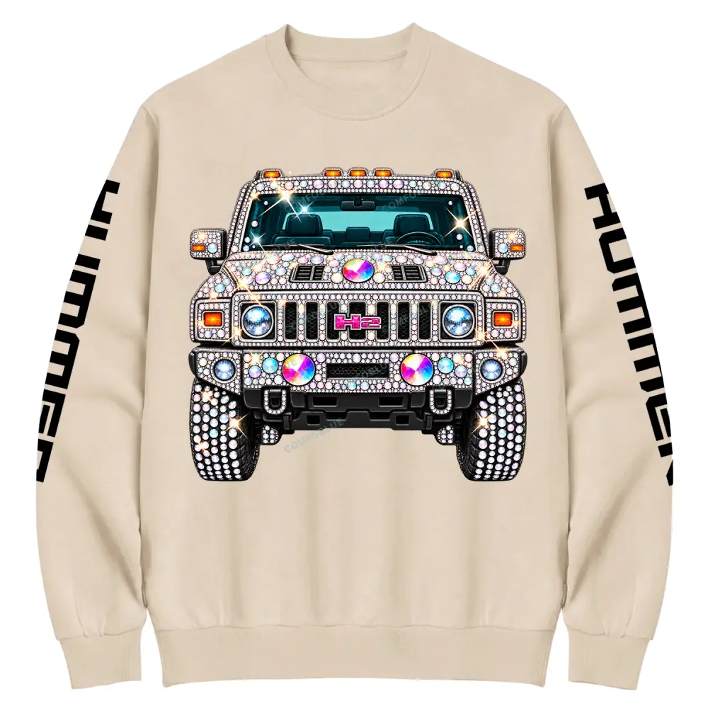 Bling Sparkle Rhinestone Humme H2 Cotton Sweatshirt