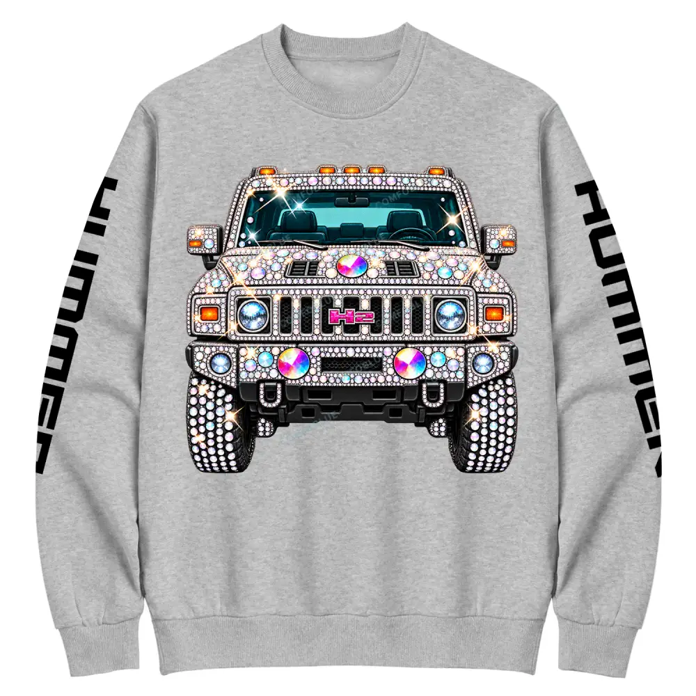 Bling Sparkle Rhinestone Humme H2 Cotton Sweatshirt
