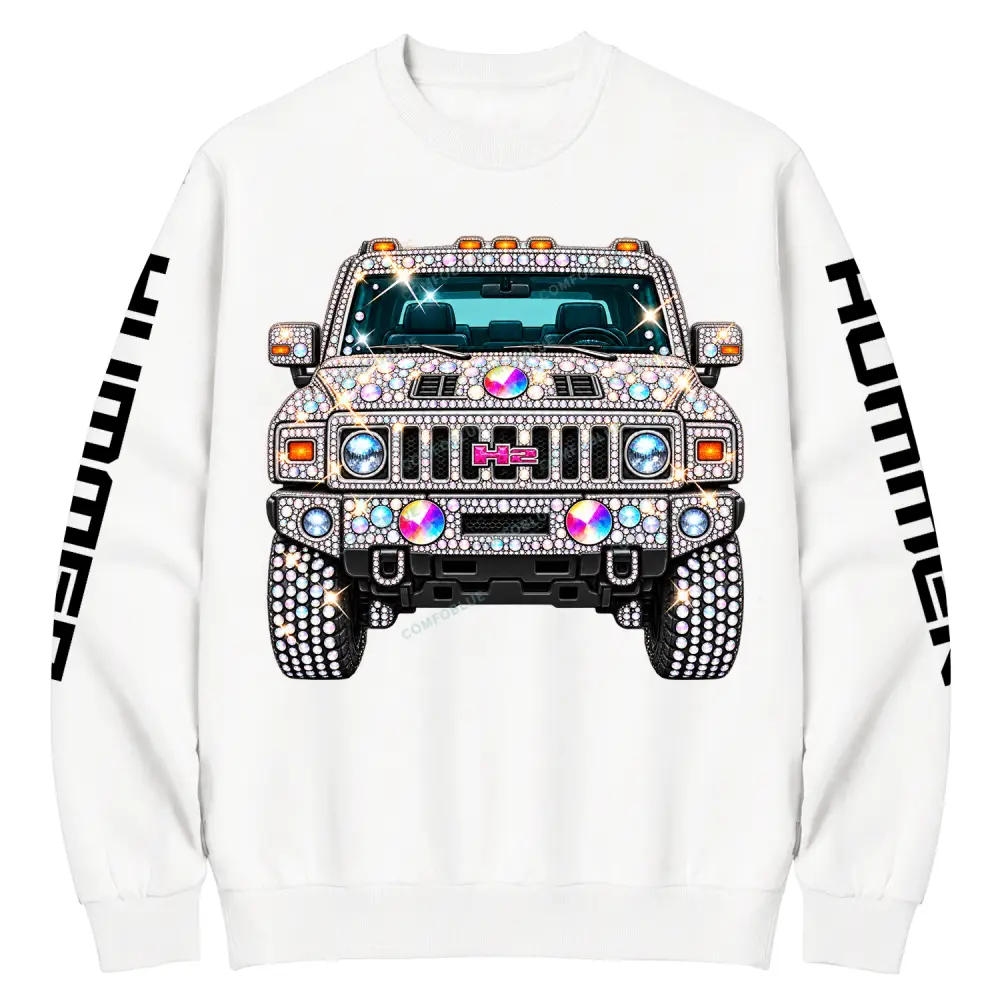 Bling Sparkle Rhinestone Humme H2 Cotton Sweatshirt