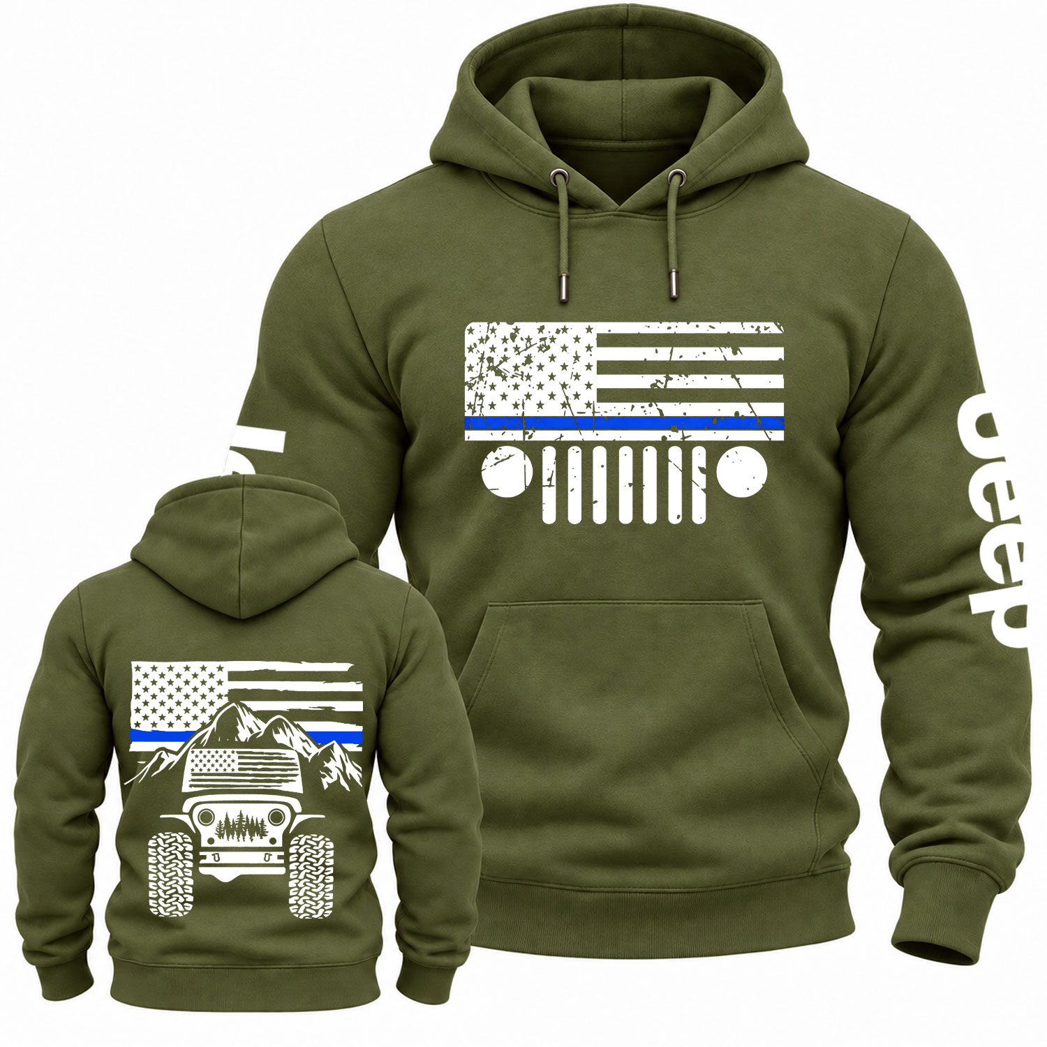 Jp American Flag Mountains Police Blue Line Cotton Hoodie
