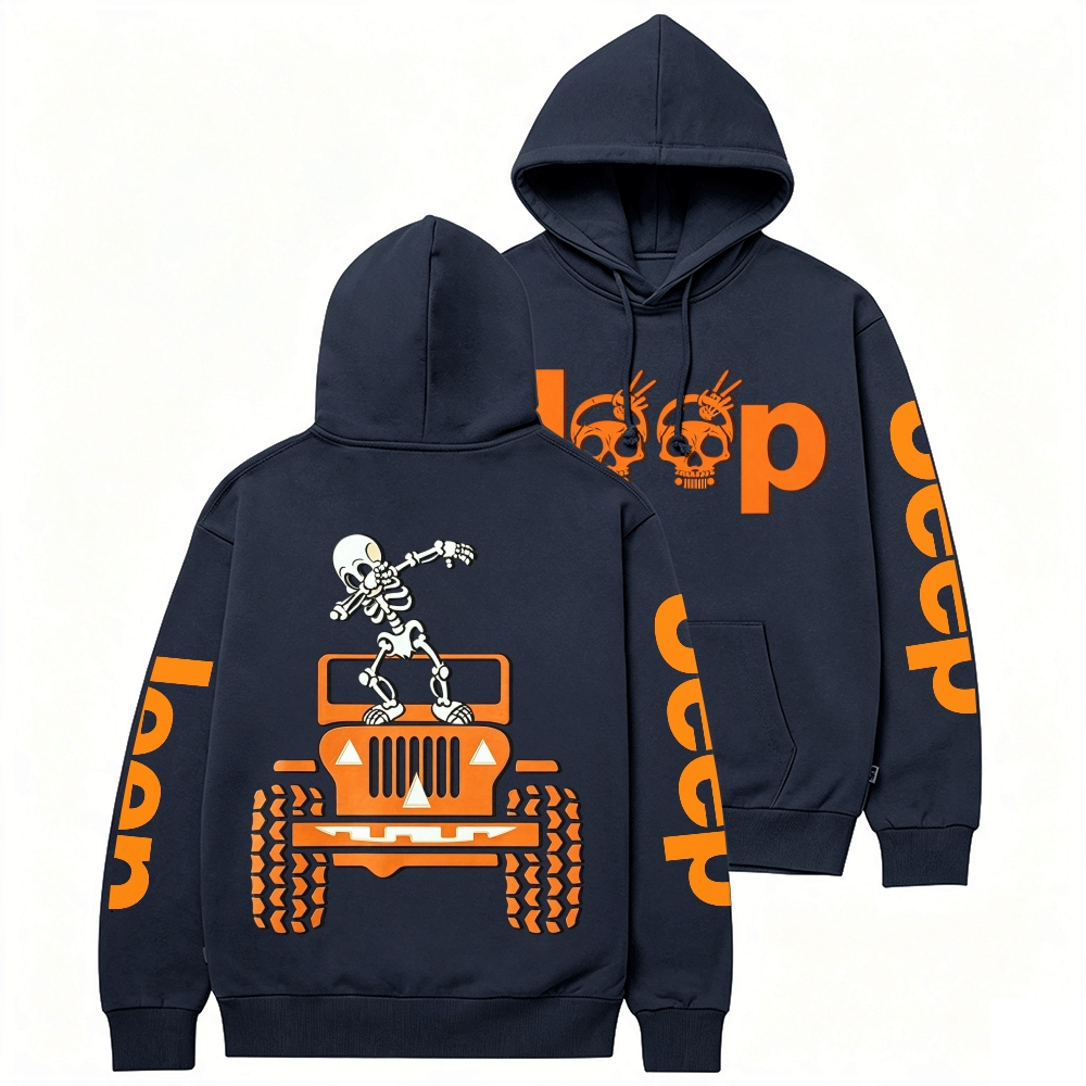 Skeletons Dancing on Jps Halloween Double Printed Casual Hoodie