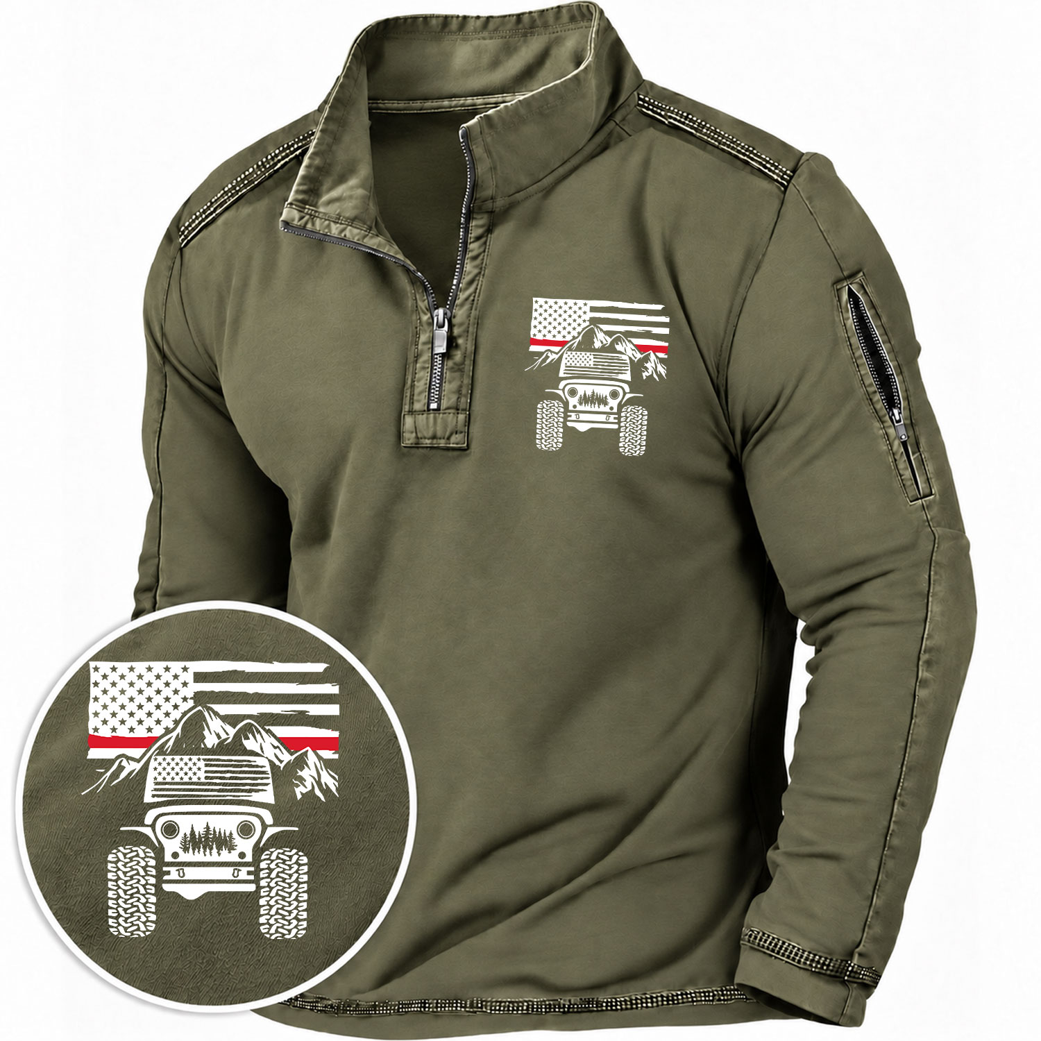 Firefighter Red Line American Flag Quarter-Zip Sweatshirt