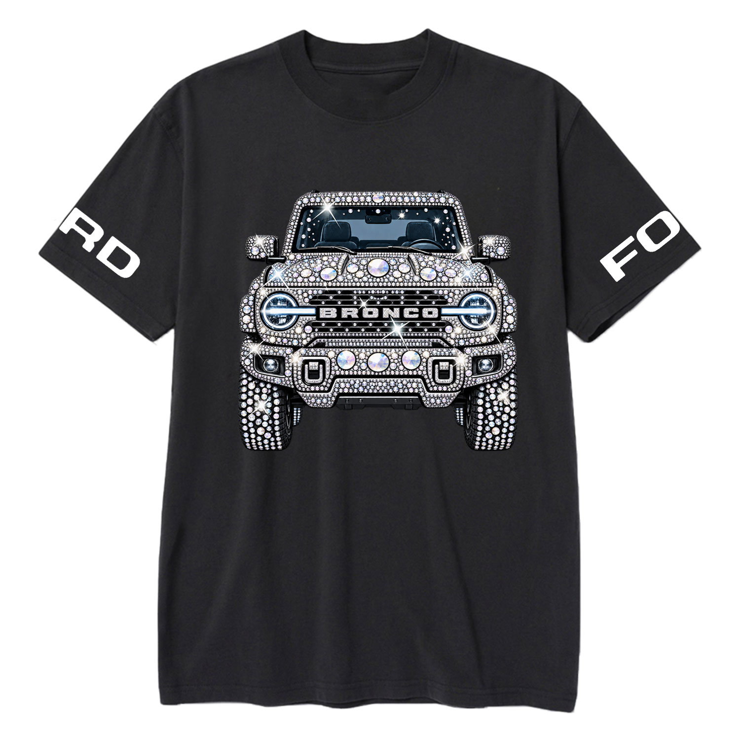 Bling Sparkle Rhinestone Bronco F0rd Cotton T-shirt