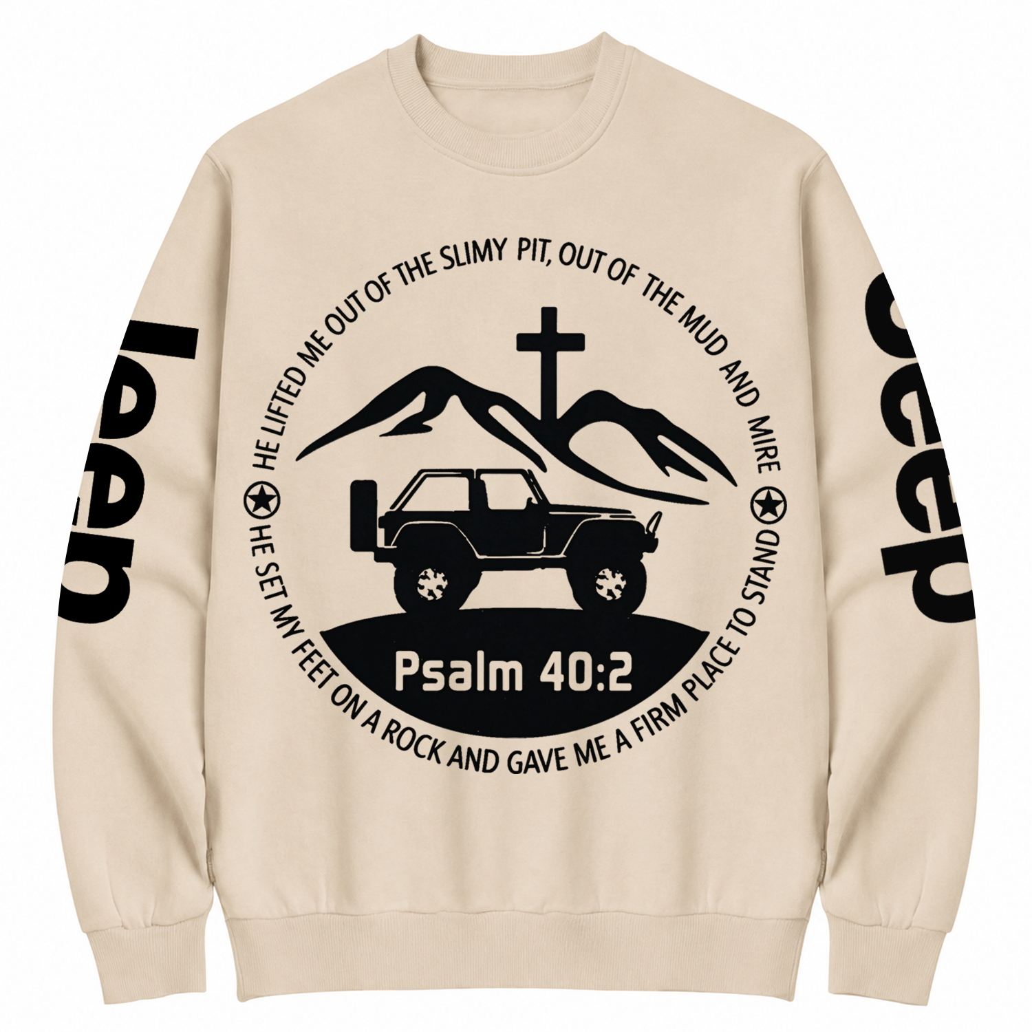 2 Door Jp Wrangler Bible Verse Psalm 40:2 Cotton Sweatshirt