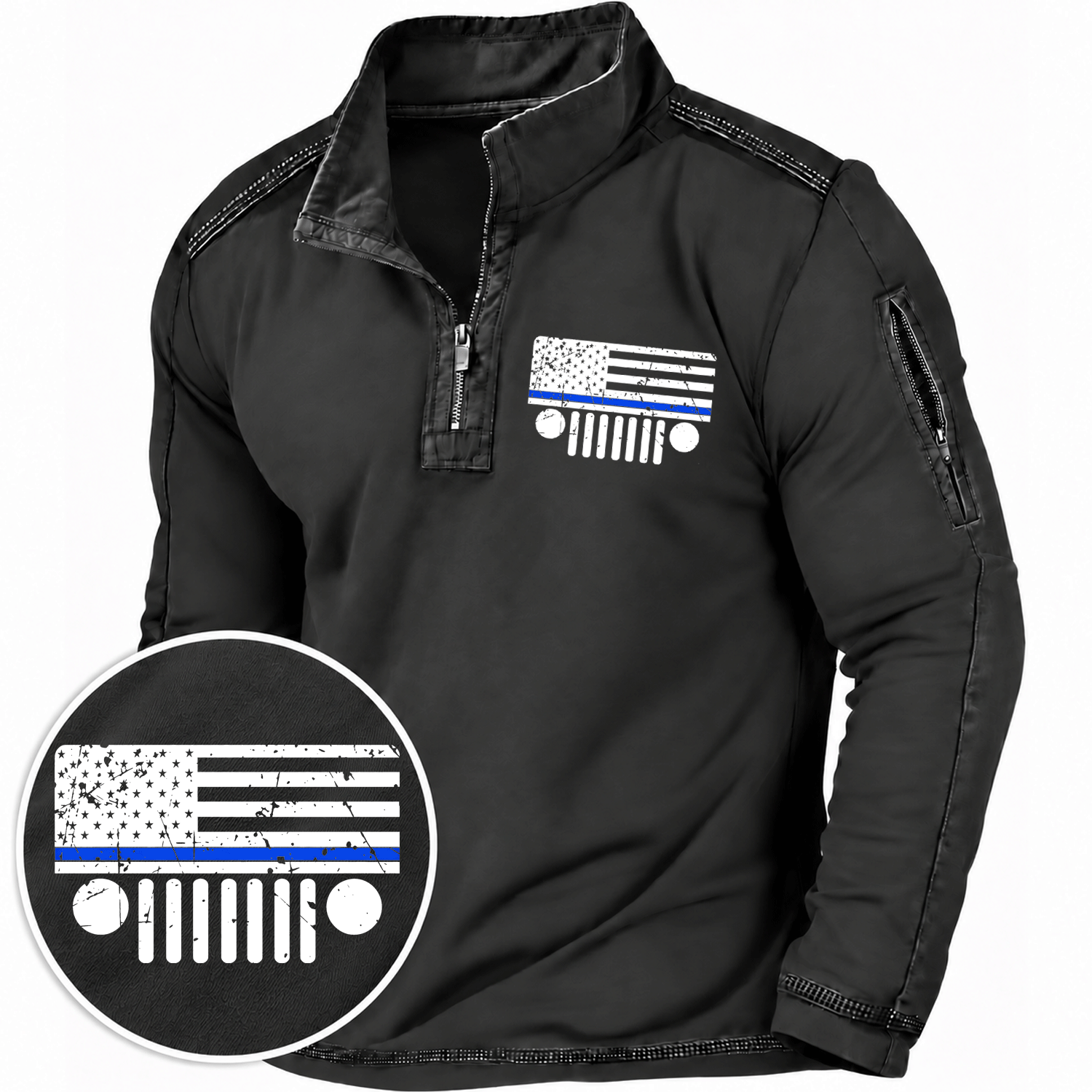 Thin Blue Line Jp Grille American Flag Quarter-Zip Sweatshirt