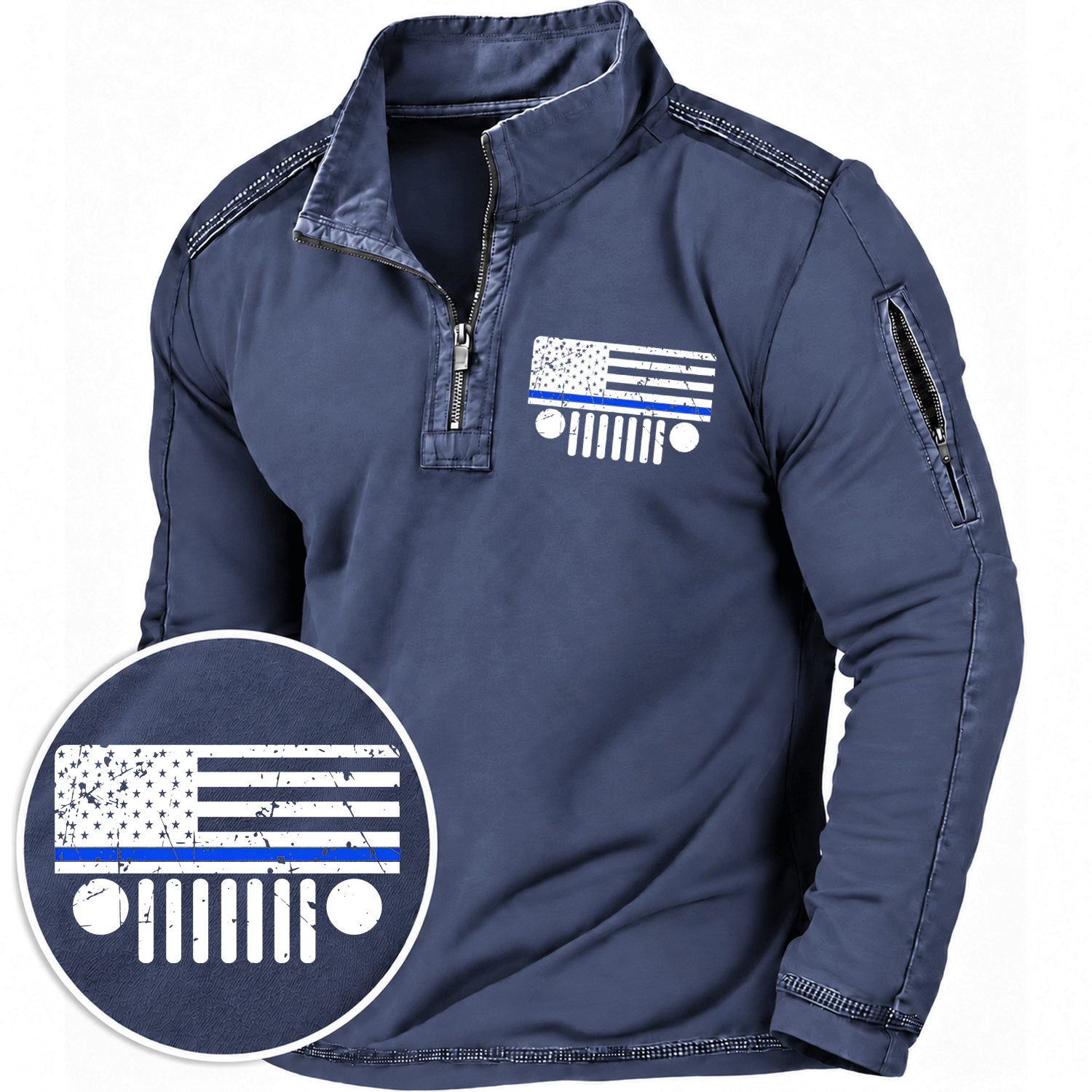 Thin Blue Line Jp Grille American Flag Quarter-Zip Sweatshirt