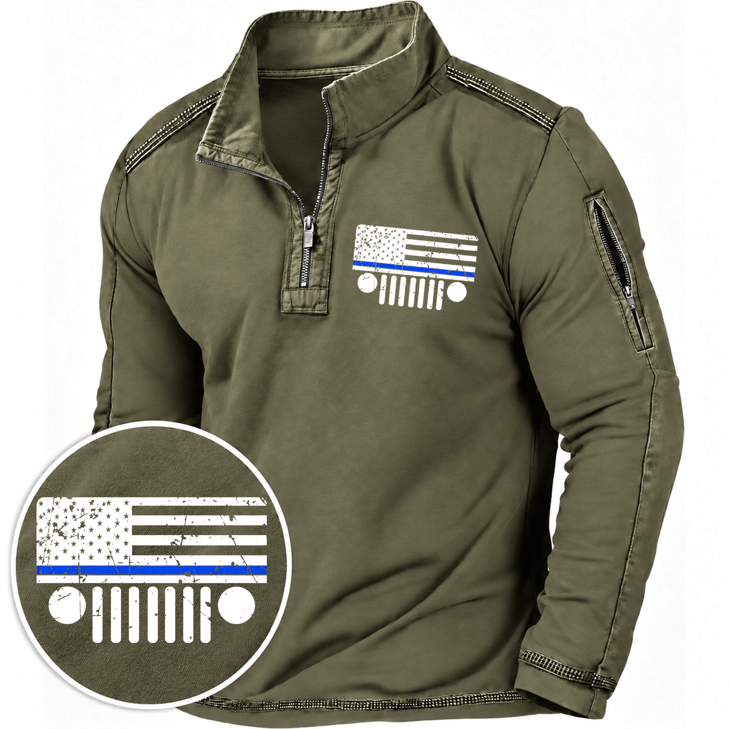 Thin Blue Line Jp Grille American Flag Quarter-Zip Sweatshirt