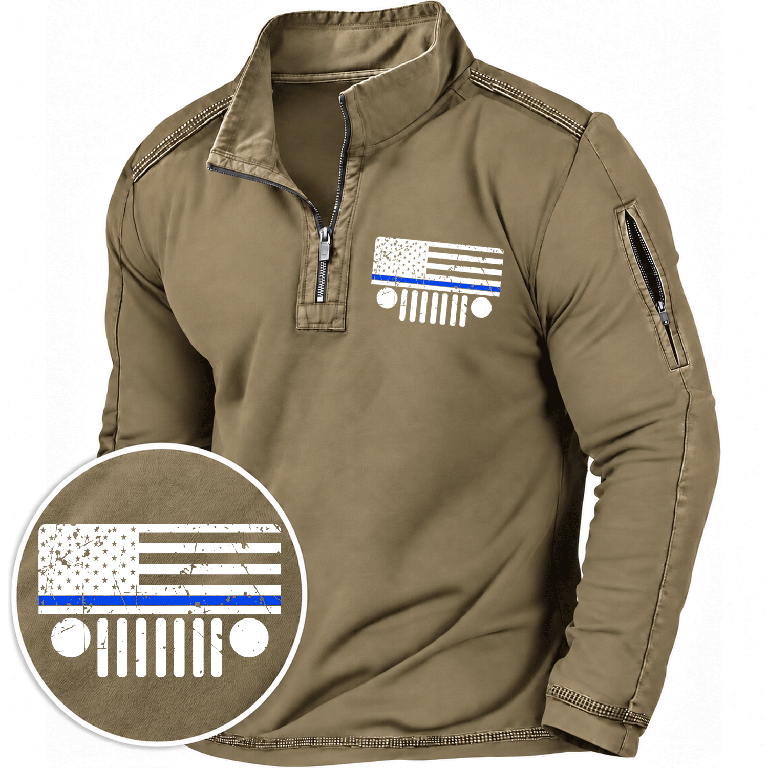 Thin Blue Line Jp Grille American Flag Quarter-Zip Sweatshirt