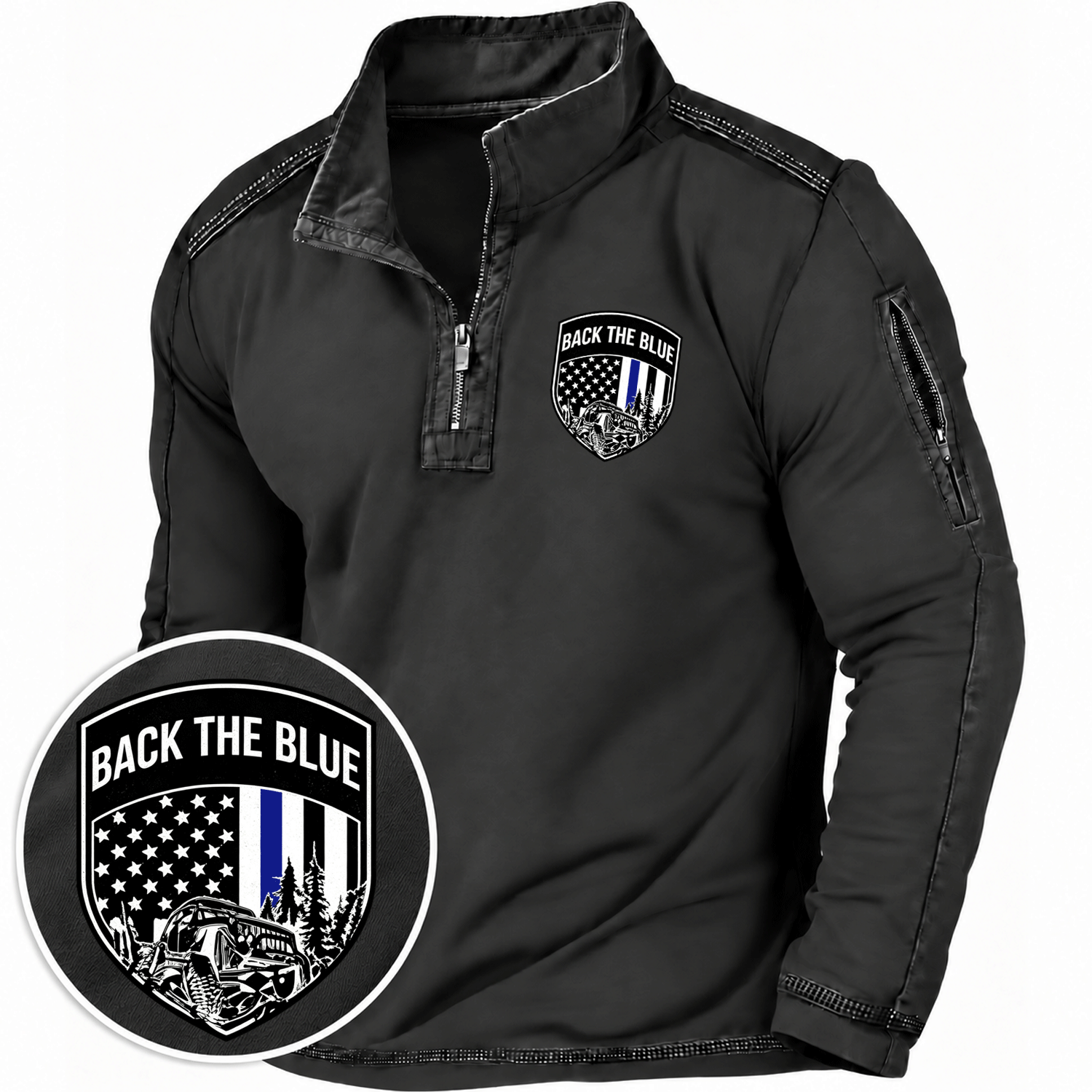 Back The Blue Police Badge Jp Quarter-Zip Sweatshirt