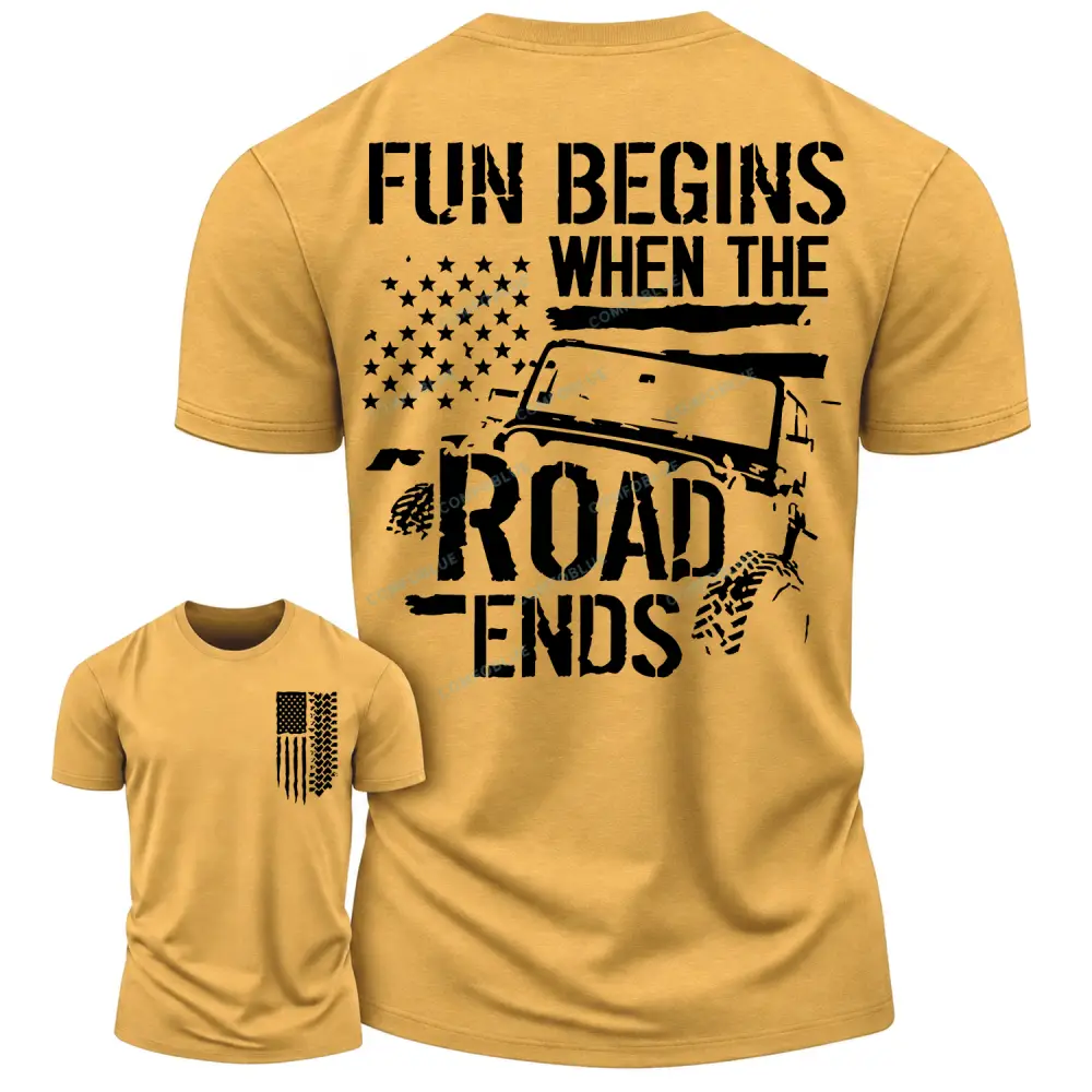 Funny Offroad Flag Fun Begin Road Ends Cotton T-Shirt
