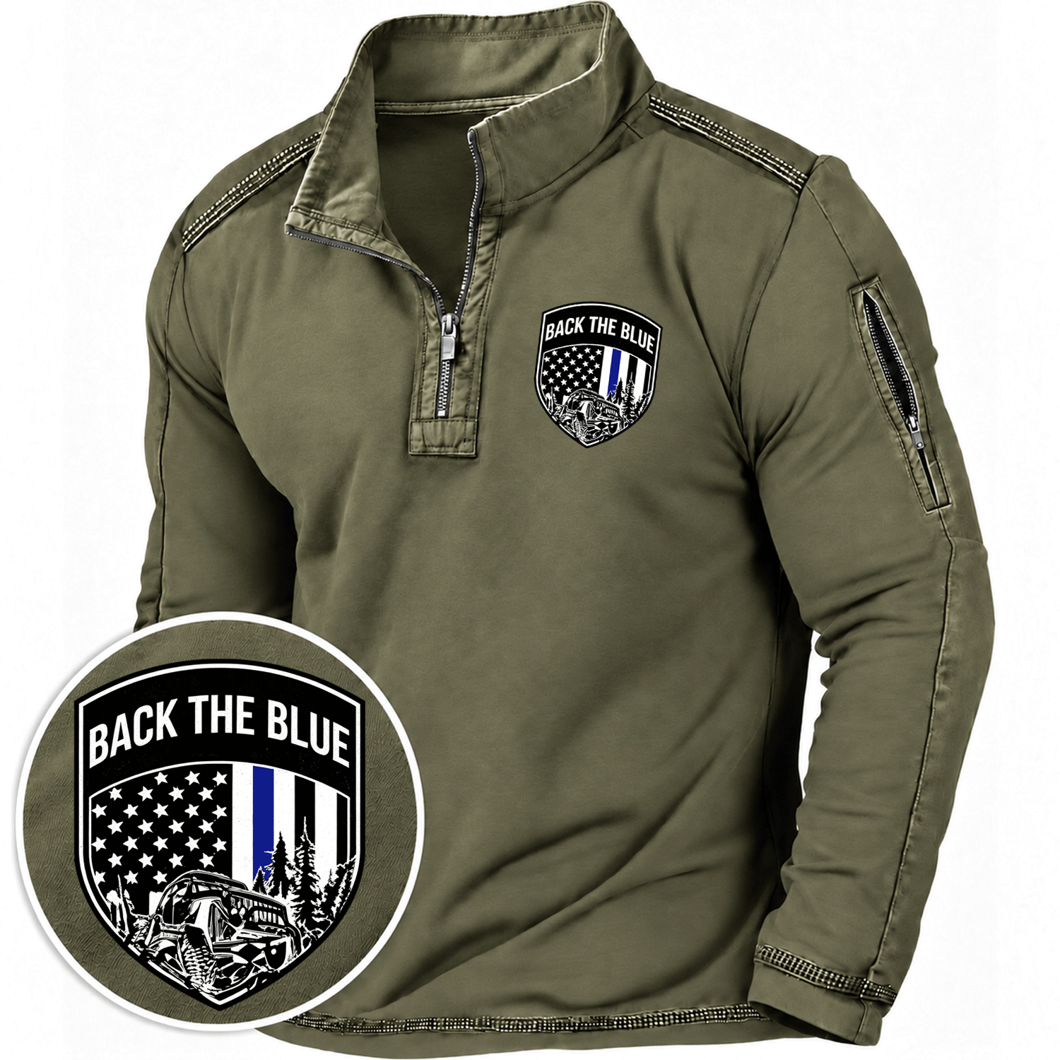 Back The Blue Police Badge Jp Quarter-Zip Sweatshirt