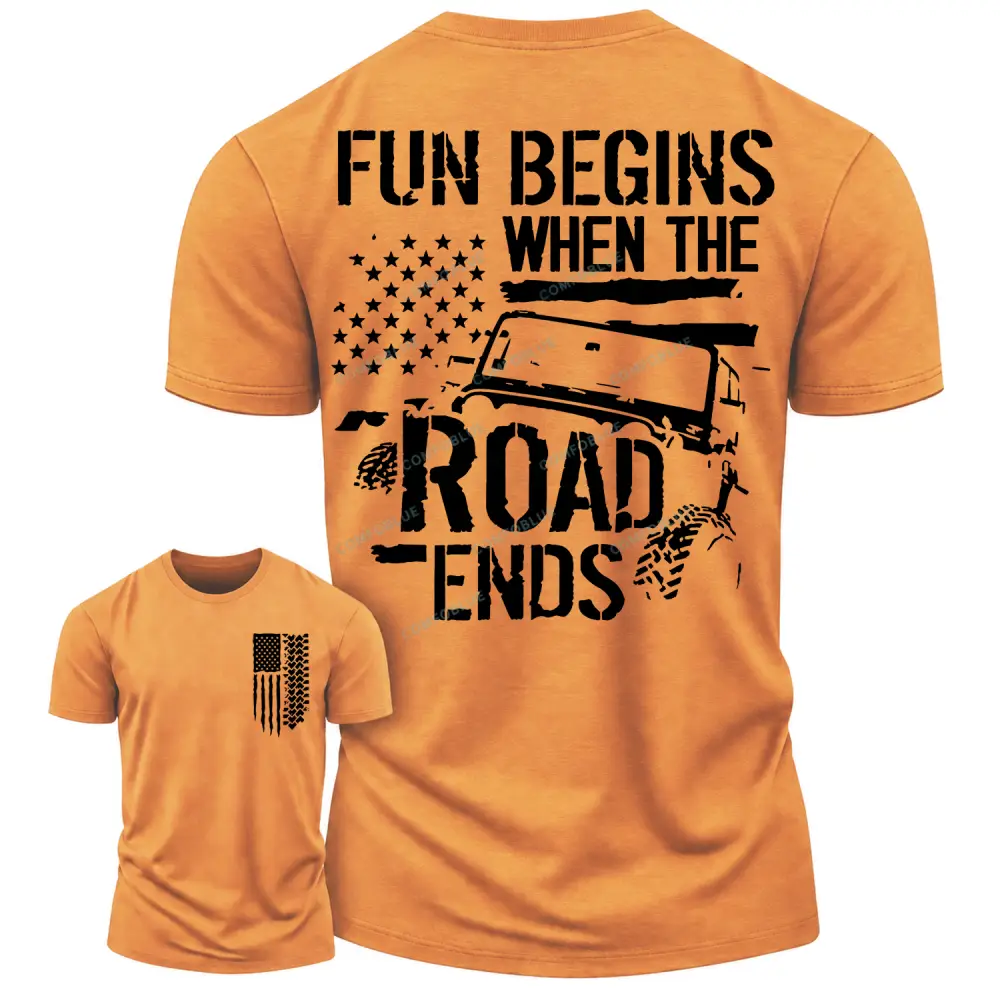 Funny Offroad Flag Fun Begin Road Ends Cotton T-Shirt