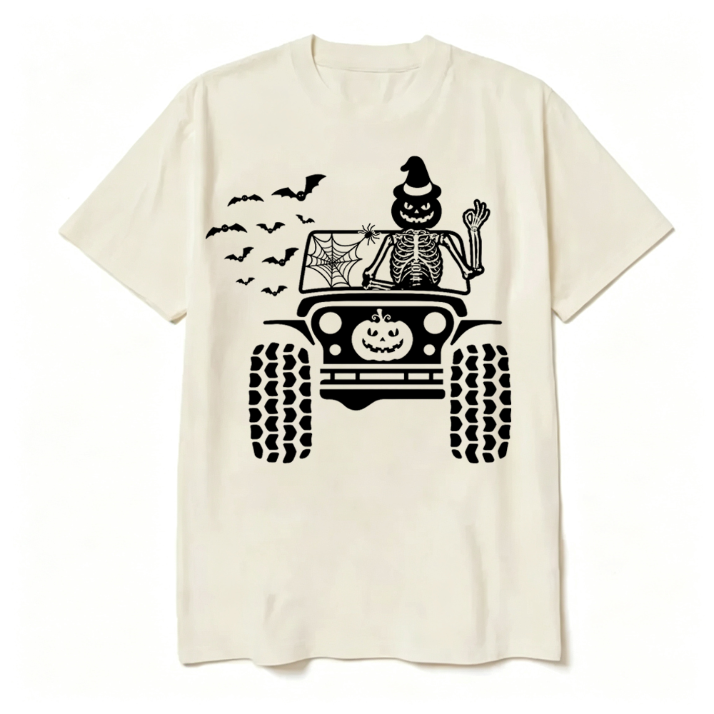 Halloween Skeleton Pumpkin on American Offroad Unisex T-Shirt
