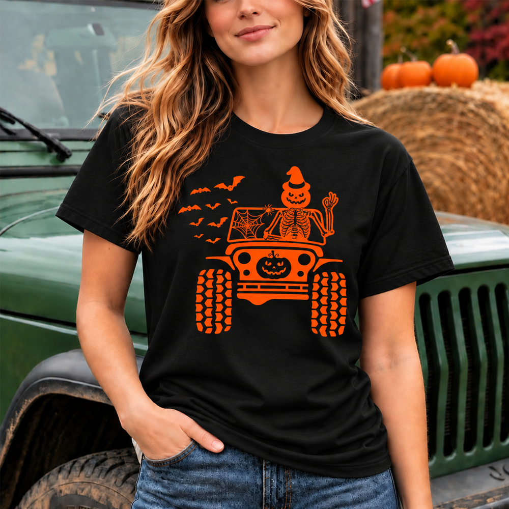 Halloween Skeleton Pumpkin on American Offroad Unisex T-Shirt