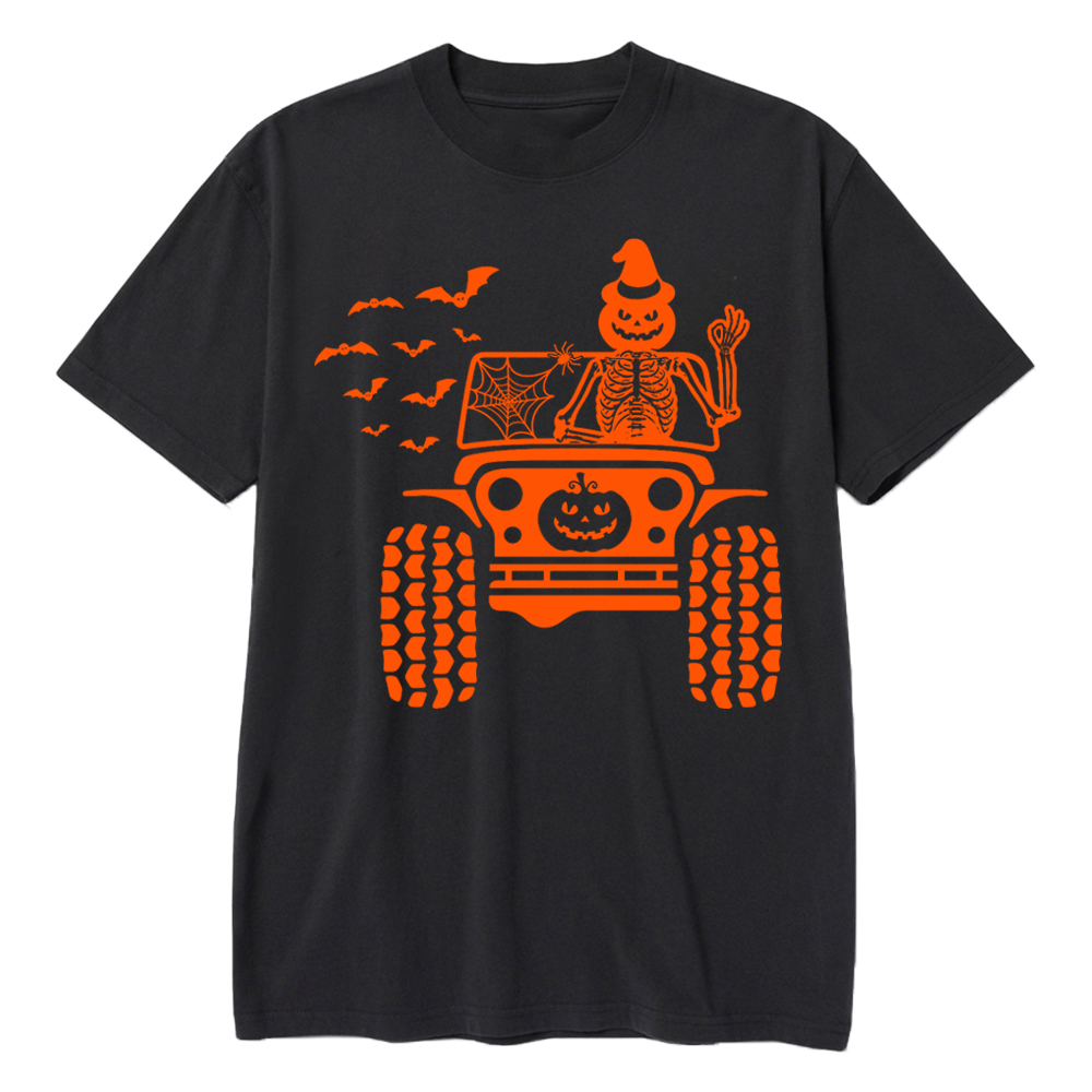 Halloween Skeleton Pumpkin on American Offroad Unisex T-Shirt