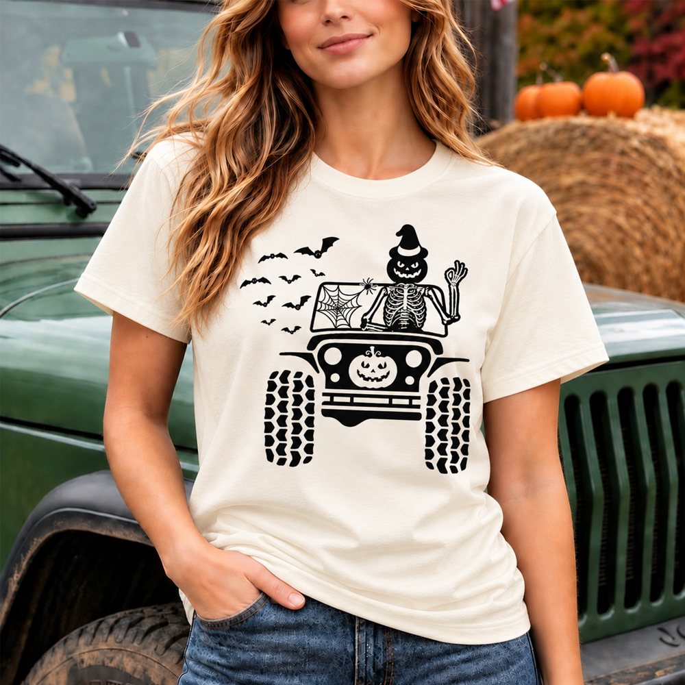Halloween Skeleton Pumpkin on American Offroad Unisex T-Shirt