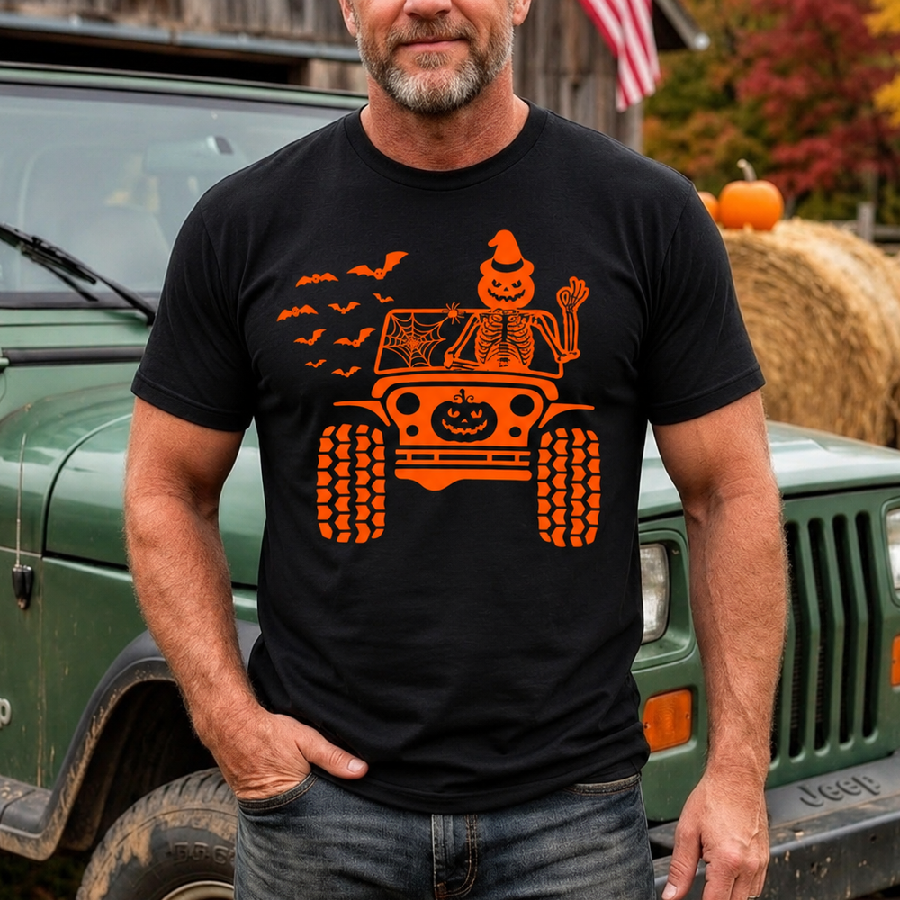 Halloween Skeleton Pumpkin on American Offroad Unisex T-Shirt