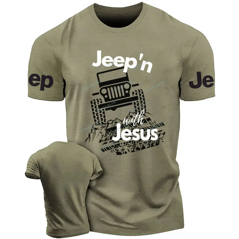 Jeepin With Jesus Cotton T-Shirt