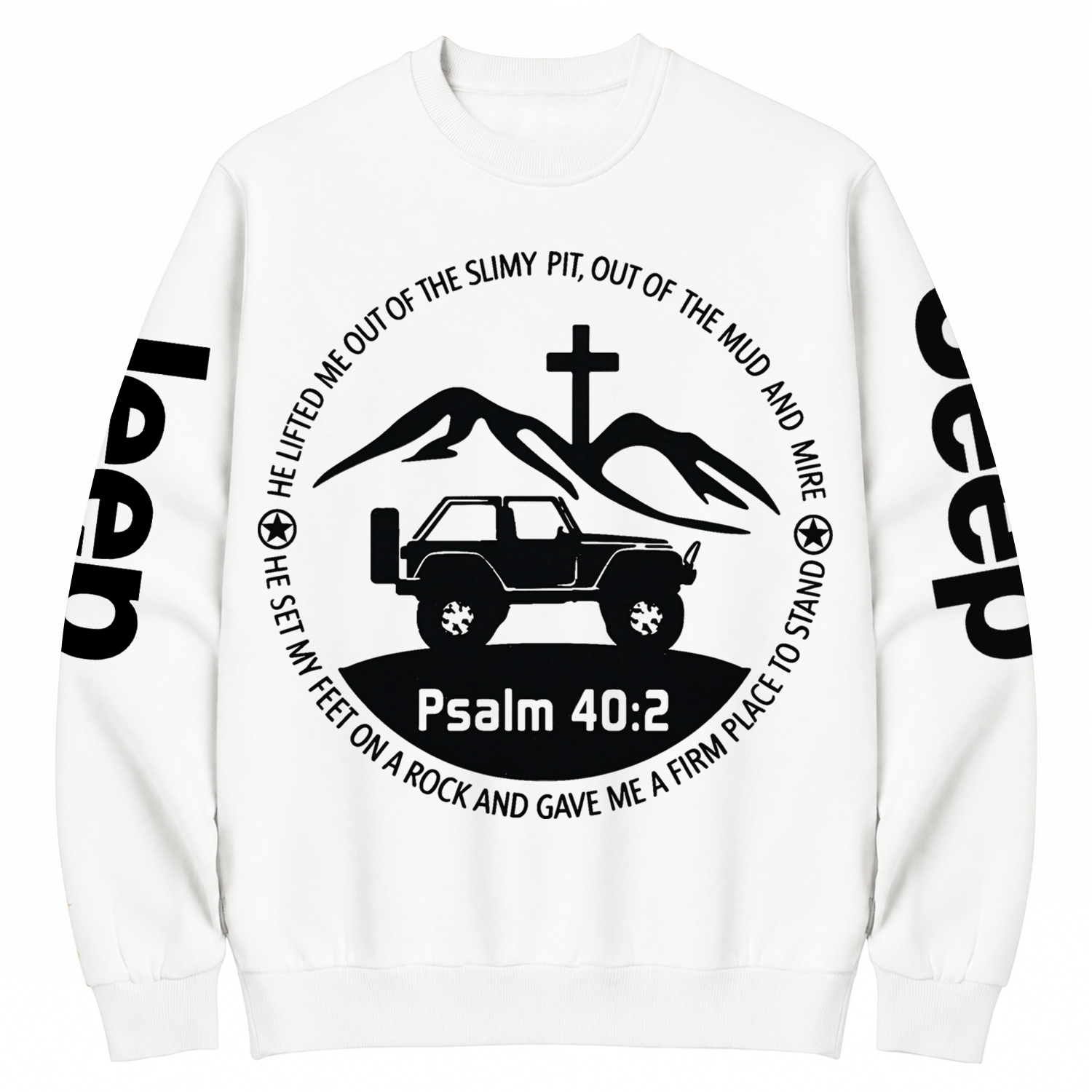2 Door Jp Wrangler Bible Verse Psalm 40:2 Cotton Sweatshirt