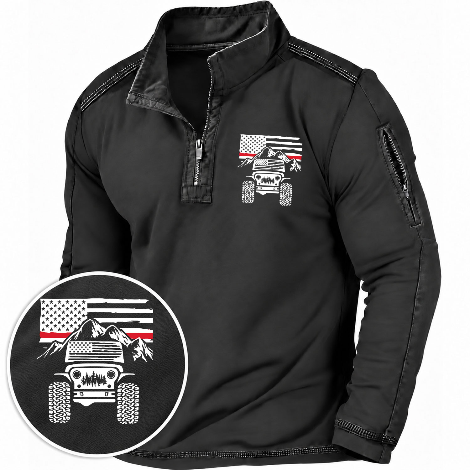 Firefighter Red Line American Flag Quarter-Zip Sweatshirt