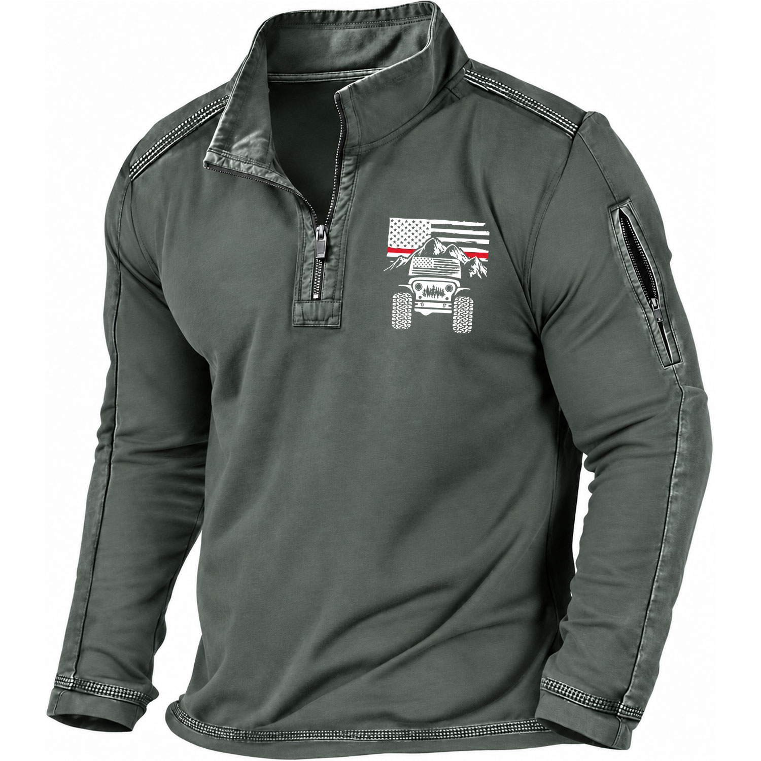 Firefighter Red Line American Flag Quarter-Zip Sweatshirt