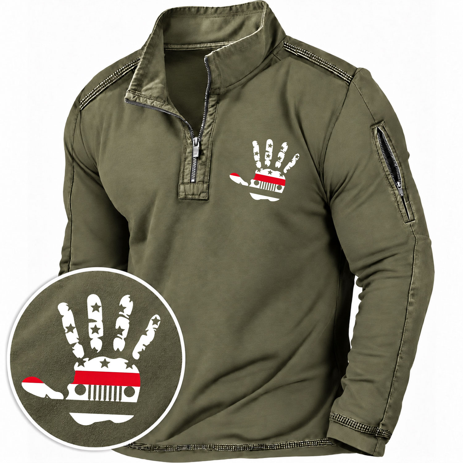 Jp Firefighter Red Line Flag Hand Palm Quarter-Zip Sweatshirt